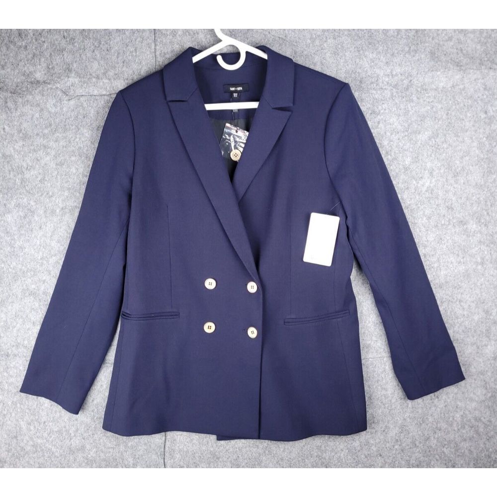 Saint + Sofia Blazer Women's 12 Navy Blue Viscose Blend Stretch NWT